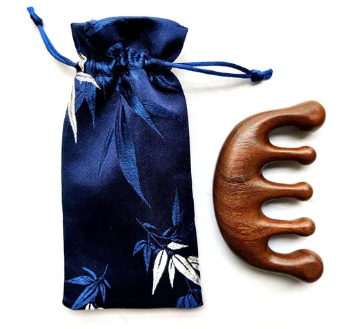 Miniatura 5 de Peine de madera para masaje Gua Sha, peine de dientes anchos para cuero cabelludo, facial, masaje corporal, masajeador de sándalo natural