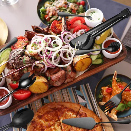 Miniatura 8 de Juego de Utensilios para Servir Negros de 10 Piezas de Acero Inoxidable para Cocina Catering Cubertería incluye Pinzas para Catering Cucharas