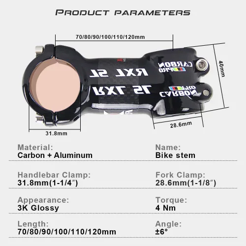 Miniatura 2 de RXL SL MTB Stem 31.8, manillar de fibra de carbono, 6 grados -60/70/80/90/100/110/120 mm