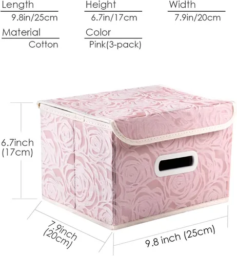 Miniatura 6 de PRANDOM Cajas de Almacenamiento Plegables con Tapas Cubos de Almacenamiento Decorativos de Tela Organizadores Contenedores Cestas con Tapa Asas Rosa