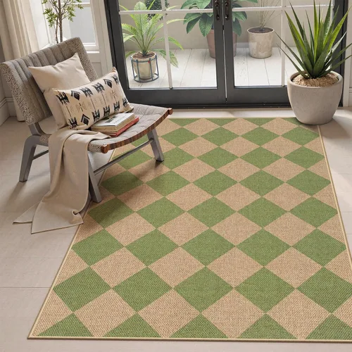 Miniatura 30 de Lahome Alfombra de yute a cuadros fácil 2'x3', alfombra pequeña para entrada, antideslizante, alfombra para la puerta delantera de la cocina