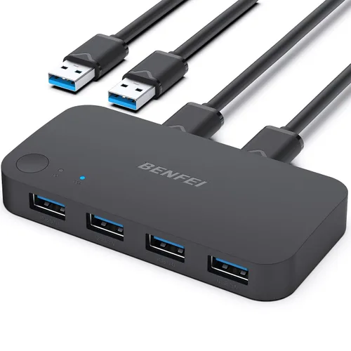 Interruptor USB 3.0, Interruptor USB para 2 Computadoras Compartir 4 USB para PC, Ratón, Teclado, Impresora, Escáner, Selector de Interruptor KVM