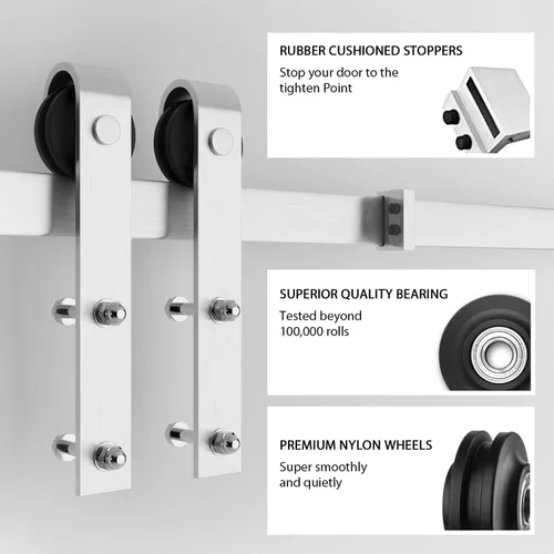 Miniatura 5 de SMARTSTANDARD Kit de herrajes para puerta de granero de níquel cepillado de 7 pies, pista deslizante resistente, suave y silenciosa, fácil