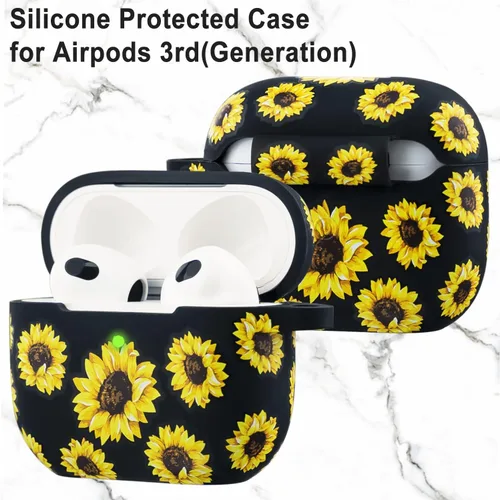 Miniatura 2 de Funda de silicona para Airpods 3 de 3ª generación, funda suave y flexible para AirPod 3, para mujeres y niñas, con llavero, girasol