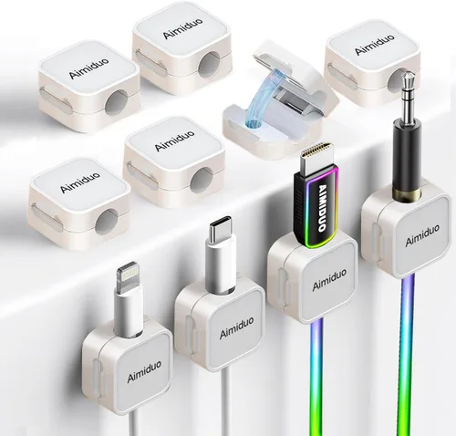 Paquete de 10 clips magnéticos para cables, organizador de cables, soporte adhesivo para cable de teléfono para mesita de noche, escritorio, cables