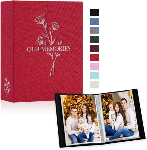 Miniatura 25 de Lanpn Álbumes de fotos pequeños de 4 x 6 pulgadas, 50 imágenes, paquete de 2 unidades, mini capacidad de lino Our Memories, juego de bolsillos