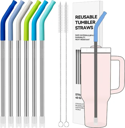 Pajitas de Metal Rectas de 40 oz para Vaso Stanley de 40 oz, 6 Piezas Pajitas de Metal Reutilizables de Acero Inoxidable para Beber con Puntas de 2