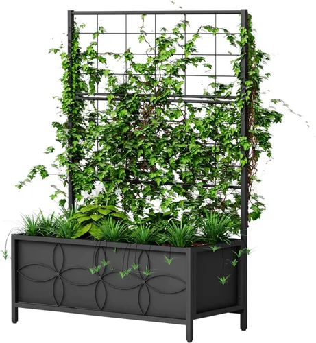 Miniatura 9 de Zhongma Macetero de metal con enrejado elevado con enrejado para plantas trepadoras de vid y flores (12.8 x 35.43 x 74 pulgadas), pantalla