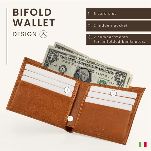 Miniatura 3 de Maruse Billetera plegable delgada de cuero cartera minimalista para hombres, Miel, Minimalista
