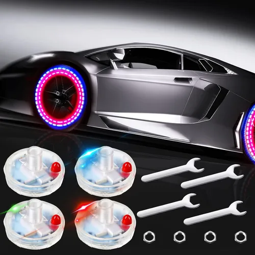Miniatura 8 de 12 piezas de luces de neumáticos de automóvil, válvula de rueda, luces de tapa de lámpara de techo, luces LED solares para neumáticos, luces