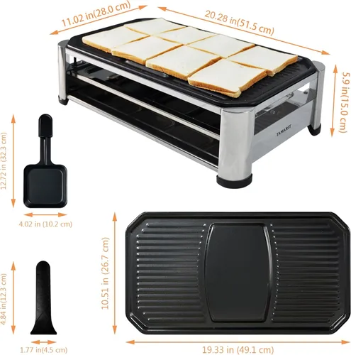 Miniatura 2 de TAMARIT Raclette Mesa de Parrilla Eléctrica Portátil para Queso, Parrilla Coreana de Interior de 1400 W, Parrilla de Queso para Fiestas con Placa