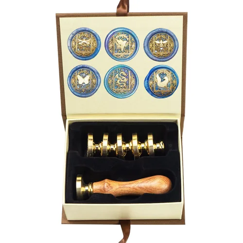 Miniatura 32 de Juego de sellos de cera de animales con 7 cabezas de latón extraíbles y 1 mango de madera, sello de cera retro para gatos, pájaros, mariposa, abeja