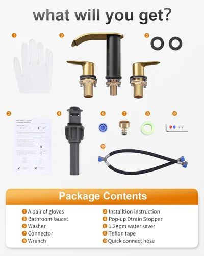 Miniatura 8 de WOWOW Grifo de Baño Cascada 3 Orificios 8 Pulgadas Extendido Grifo de Lavabo de Baño, Dos Manijas Grifos de Lavabo de Tocador con Desagüe Pop-up