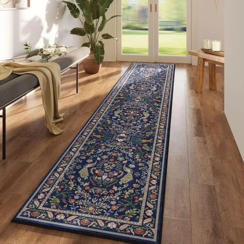Miniatura 49 de Rugcomf Alfombra de pasillo lavable para cocina 2'6''x8' Alfombra de pasillo para entrada interior floral antideslizante alfombra suave para Azul