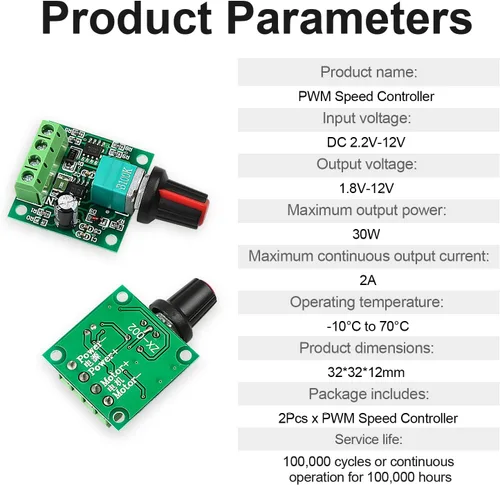 Miniatura 3 de Exqutoo Paquete de 2 controladores de velocidad PWM, interruptor de controlador ajustable, controlador de velocidad de motor de CC de bajo voltaje