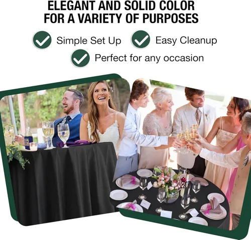 Miniatura 4 de Party Solids Paquete de 6, manteles de plástico color negro, mantel redondo desechable de 120 pulgadas para fiestas, mantel redondo, manteles
