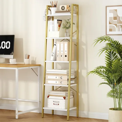 Miniatura 25 de Hzuaneri - Estantería escalera, estantería con soporte para libros, estante de almacenamiento de esquina independiente con 2 ganchos para oficina