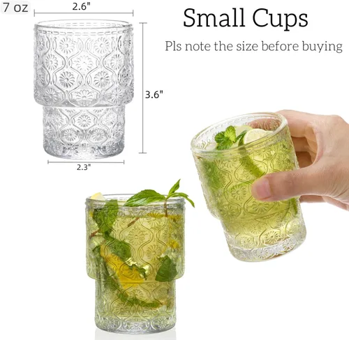Miniatura 2 de AVLA Paquete de 8 vasos vintage para beber, vaso romántico de jugo de agua de 7 onzas, transparente, apilable, para café, cóctel, bar, bebidas, té