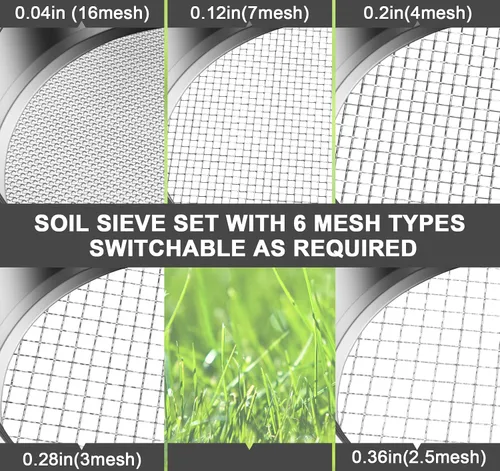 Miniatura 2 de Juego de tamiz de suelo bonsái para jardinería, tamiz de suelo con 5 mallas intercambiables (0.039 in, 0.118 in, 0.197 in, 0.276 in, 0.354 in)
