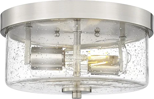Emak FM082-BN - Lámpara de techo de níquel cepillado de 2 luces, de 11 pulgadas, con pantalla de vidrio semillado para dormitorio, sala de estar,