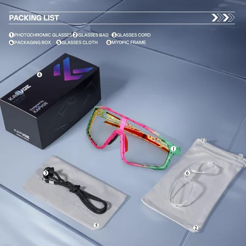 Miniatura 6 de KAPVOE Gafas de ciclismo fotocromáticas para hombres y mujeres, gafas de sol deportivas, marco de decoloración HD, gafas de bicicleta K76 Verde Rojo