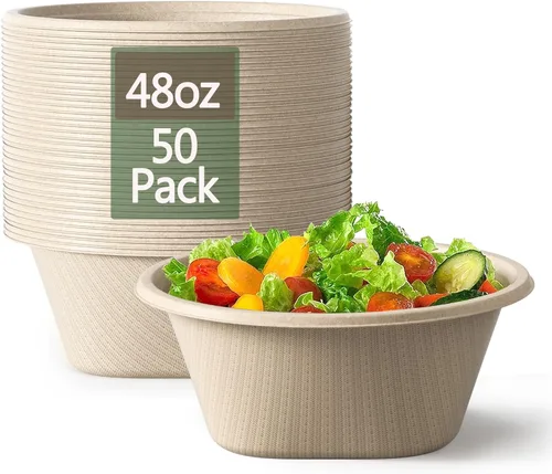 Homestockplus Cuencos desechables de 48 onzas, cuenco resistente y compostable, hechos de caña de azúcar y fibras de bambú, aptos para microondas,