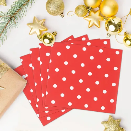 Miniatura 6 de Servilletas de papel desechables con lunares rojos, 60