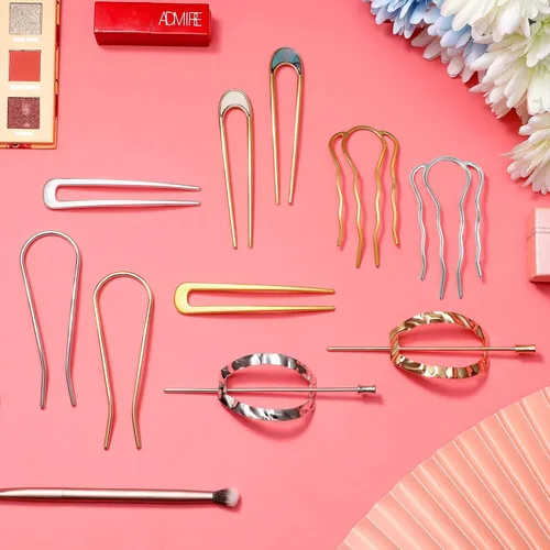 Miniatura 7 de 10 piezas de metal en forma de U ovalada peine lateral horquilla horquilla clip palo moño updo palos oro plata chignon pin agarres para mujeres