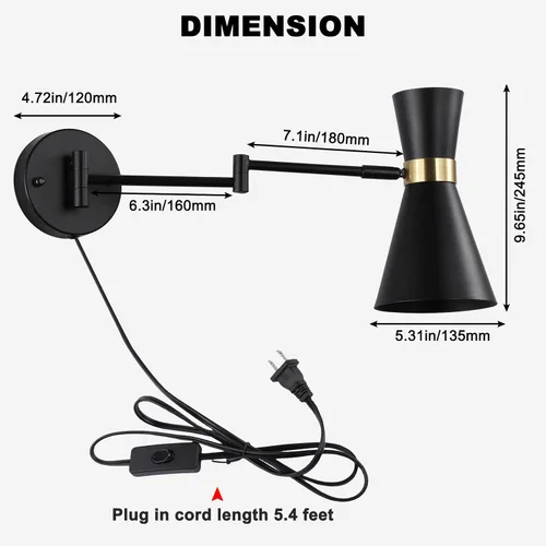Miniatura 7 de Moderno aplique de pared con brazo oscilante, lámpara de pared enchufable para mesita de noche de dormitorio, accesorios de pared inalámbricos