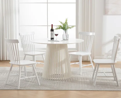 Miniatura 13 de Kmax Juego de 4 sillas de comedor vintage, sillas Windsor con patas de madera maciza, estilo campestre, nogal Nuez