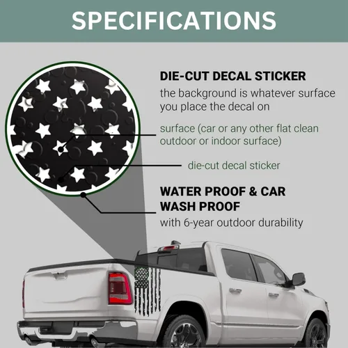 Miniatura 4 de Aldera Graphics Calcomanía de vinilo con la bandera de Estados Unidos de Estados Unidos envejecida compatible con la mayoría de las camionetas