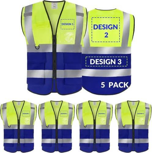 Miniatura 31 de BeautyWill Chaleco de seguridad con logotipo personalizado, Hi Vis Clase 2, chaleco reflectante de construcción unisex con 5 bolsillos