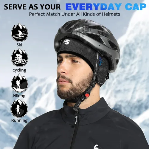 Miniatura 5 de Seektop 2 Pack Winter Skull Cap Helmet Liner for Men, Cycling Running Sweat Wicking Skullcap Beanie, Fits Under Helmets