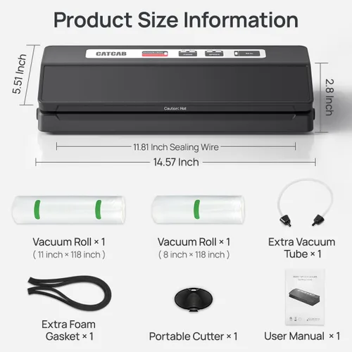 Miniatura 7 de Máquina selladora al vacío para ahorrar alimentos, 70 kpa potente succión compacta 7 en 1 sellador automático de alimentos para almacenamiento