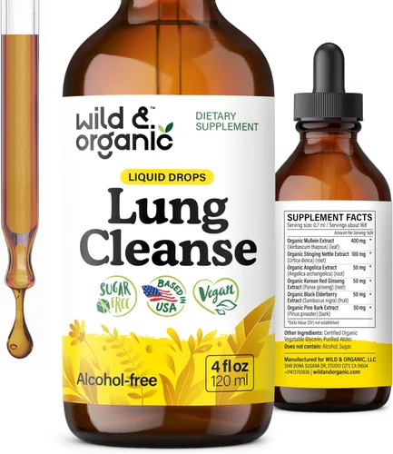 Wild & Organic Tintura de desintoxicación de limpieza pulmonar - Gotas de gordolobo para pulmones - Suplemento de extracto de gordolobo a base de