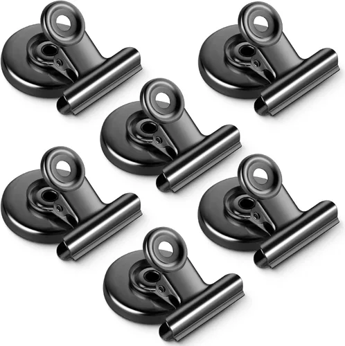 Grtard Paquete de 6 clips magnéticos resistentes, clips magnéticos para refrigerador, imanes de refrigerador, clip magnético fuerte, imanes sin Negro