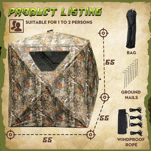 Miniatura 6 de Lenotos Hunting Blind, 2 Person Pop Up Blinds 360 Degree See Through, Portable Durable Hunting Ground Blinds for Deer & Turkey Hunting