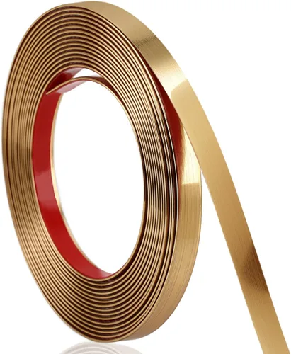 Soengsau Moldura con acabado dorado cepillado, 196.8 pulgadas de largo x 0.4 pulgadas de ancho, tira decorativa para techo, pared, borde de