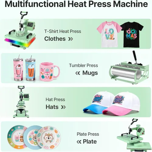 Miniatura 6 de Slendor - Máquina de prensa de calor 5 en 1, 12x15 pulgadas, prensa de calor por sublimación, transferencia de calor digital con oscilación de 360°