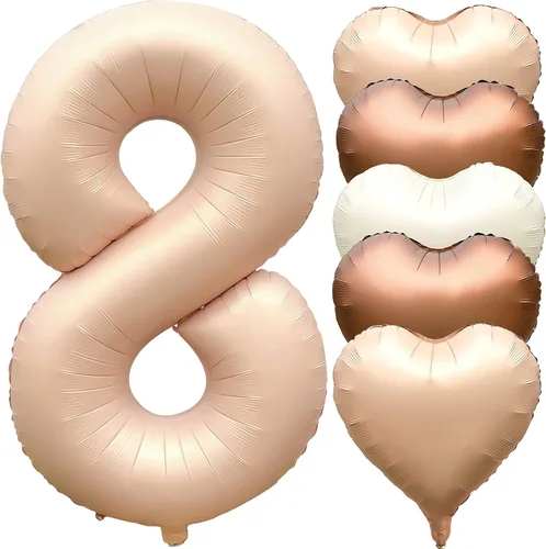 Jonhamwelbor Globo marrón claro del número 8 de 40 pulgadas, color marrón claro, globo grande y grande de helio de Mylar con globos de corazón para