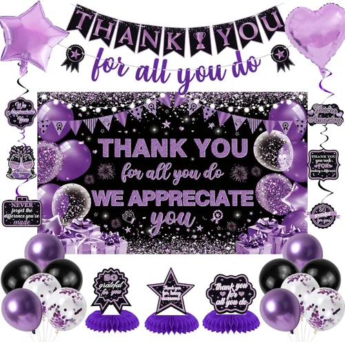 Vlipoeasn Decoraciones de Pancarta We Appreciate You, Pancarta de Fondo Negro Morado Thank You for All You Do Panal de Abeja, Decoración de Oficina