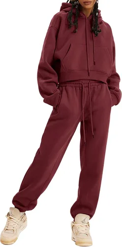 Miniatura 8 de Kissonic Conjunto deportivo de forro polar para mujer, 2 piezas, sudadera con capucha y pantalones deportivos