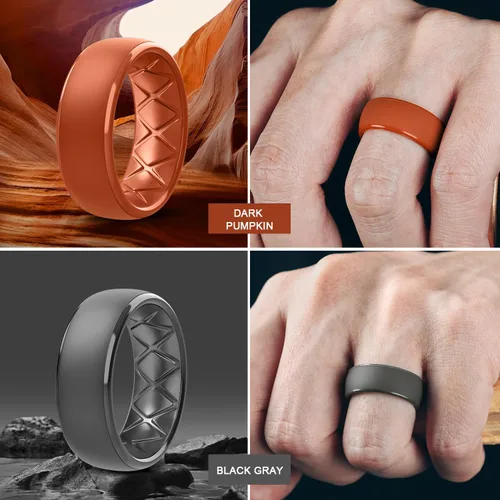 Miniatura 39 de Egnaro Anillos de boda de silicona para hombre: 1/4/6/7 Multipack de anillos de boda de goma con arco interior Diseño ergonómico transpirable