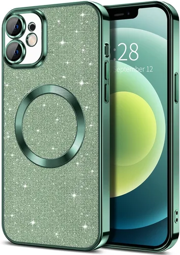 Miniatura 67 de Hython Funda para iPhone 13 Pro Max con purpurina, fundas magnéticas transparentes para teléfono con protector de lente de cámara