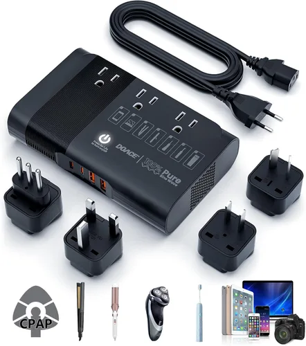 Convertidor de voltaje de onda sinusoidal pura de 500 W de EE. UU. a Europa, convertidor de 220 V a 110 V para viajes europeos, adaptador de