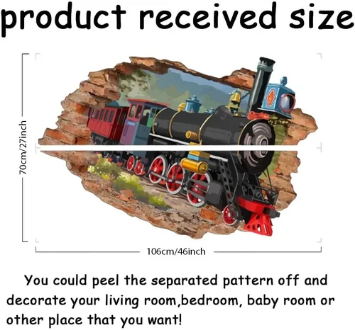 Miniatura 2 de SUPERDANT Adhesivo de pared de tren retro 3D para despegar y pegar, mural de vinilo para habitación de los niños, dormitorio, sala de estar, sala