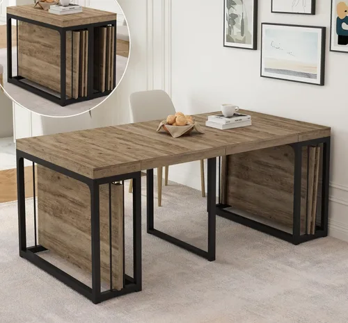 KEIKI Mesa de comedor plegable extensible de 23.62 a 118 pulgadas de largo para 2 a 10 personas, muebles de madera moderna y rústica rectangular