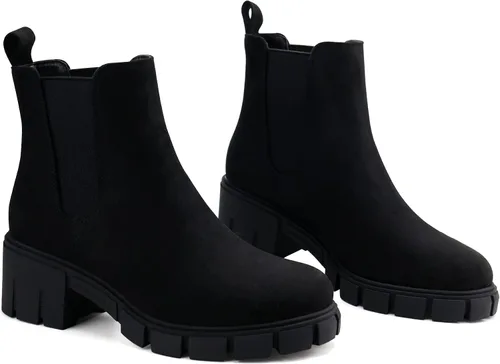 Miniatura 6 de starmerx Botines de plataforma para mujer, botas Chelsea elásticas, tacón medio, botines sin cordones