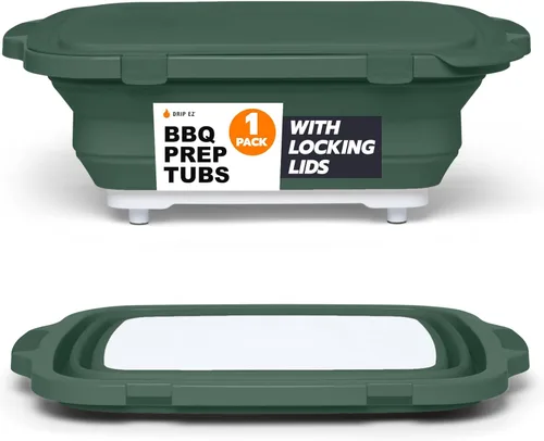 Miniatura 11 de Drip EZ Tina plegable para preparación de barbacoa, para preparación de comidas, marinar, almacenamiento de alimentos, incluye tabla de cortar