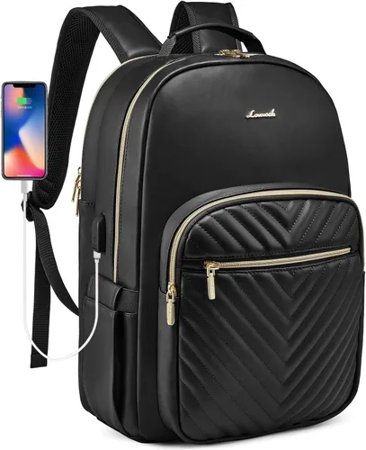 Miniatura 11 de LOVEVOOK Mochila para laptop para mujer, elegante mochila acolchada para viajes de negocios, trabajo, bolsa para computadora, con puerto USB